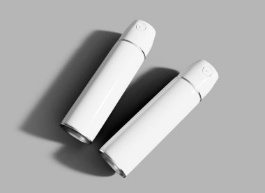 Gri Arkaplan 'da Aerosol Şişe Model Manzarası. İzole Ürün. 3d oluşturma