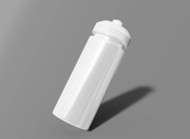 Gri Arkaplanda Plastik Spor Şişesi Mokup 'ı. İzole Ürün. 3d Hazırlama