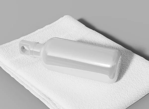 Akcesoria Sportowe Aluminiowa Butelka Wody Makietami Ręczników Odizolowane Obiekty Renderowanie — Zdjęcie stockowe