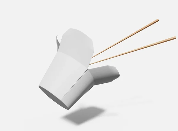 Caixa Macarrão Flutuante Com Chopsticks Mockup Produto Isolado Renderização — Fotografia de Stock