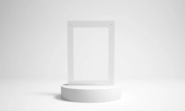 Podium Mockup之上的透明框架 3D渲染 — 图库照片