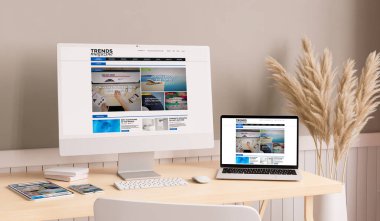 Aygıtlar ve eğilim haber sitesi 3d renderin ile minimal çıplak masaüstü