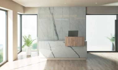 Şirket resepsiyonunun 3B görüntülemesi