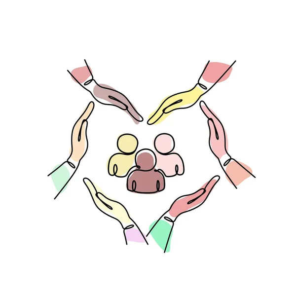 Katılım Çeşitlilik Kavramı Özel Işyeri Çalışan Koruma Ikonu Eller Kalbi — Stok Vektör