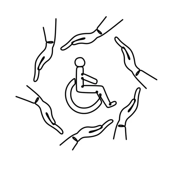 Вектор Изоляции Многообразия Один Руки Образуют Круг Вокруг Человека Инвалидном — стоковый вектор
