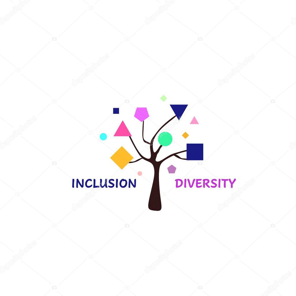 The concept of inclusion and diversity. All people are equal. Tree with different geometric shapes. Vector illustration