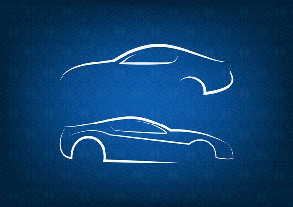 Logotipos de coches blancos sobre fondo floral azul — Archivo Imágenes Vectoriales