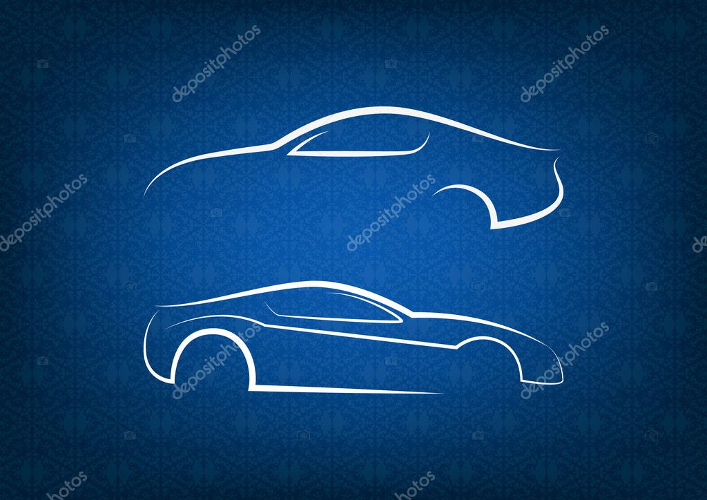 White car logos on blue floral background