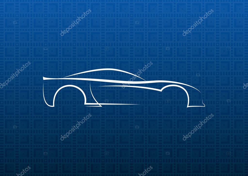 White car logo on blue texture