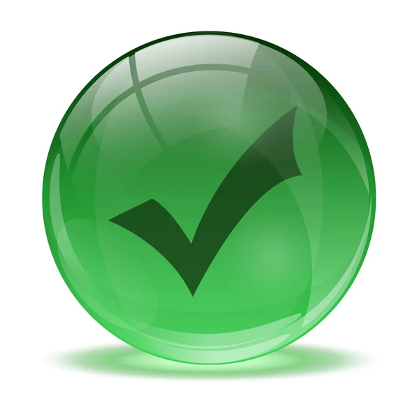 3D glass sphere and green okay icon — Stock Vector