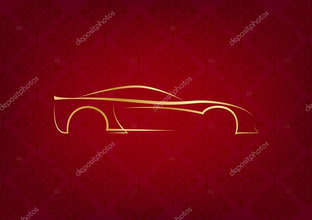 Abstract calligraphic car logo on red background