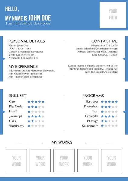 Creatieve blauwe CV — Stockvector