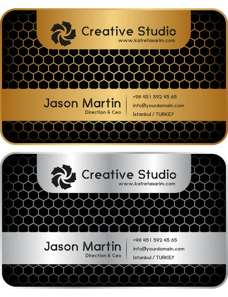 Golden - silver honeycomb business card — Stock Vector