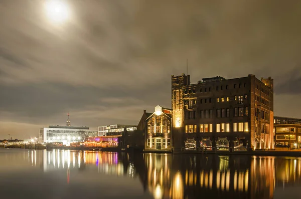 Haarlem Holanda Novembro 2021 Visão Noturna Com Luz Lua Rio — Fotografia de Stock