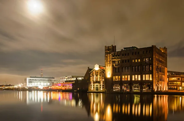 Haarlem Holanda Novembro 2021 Visão Noturna Com Luz Lua Rio — Fotografia de Stock