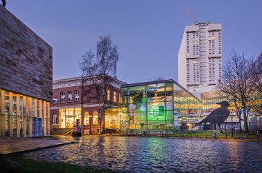 Rotterdam, The Netherlands, January 6, 2022: Museum Park with Kunsthal, Natural History Museum and Erasmus medical center on a winter morning before sunrise