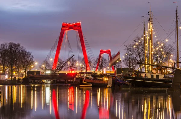 Rotterdam Netherlands January 2022 Red Pylons Willems Bridge Rise Historic — Photo