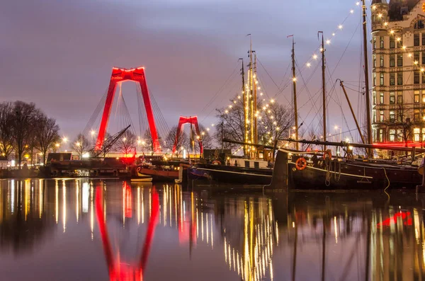 Rotterdam Netherlands January 2022 Early Morning Old Harbour Historic Barges — 图库照片