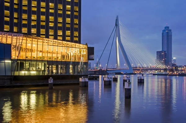 Rotterdam Netherlands January 2022 View Erasmus Bridge Zalmhaven Tower Blue — Foto Stock