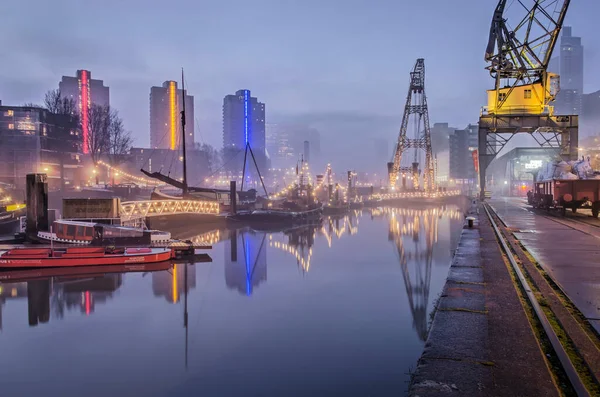 Rotterdam Pays Bas Janvier 2022 Brume Disparaît Lentement Dessus Port — Photo