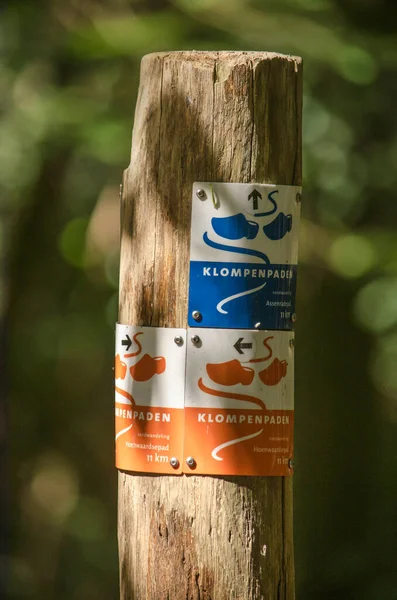 Hattem Netherlands July 2021 Wooden Pole Little Signs Indicating Klompenpad — Stock Photo, Image