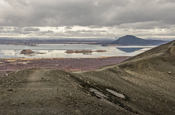 Trilha Caminhada Borda Cratera Hverfjall Norte Islândia Com Caldeira Direita — Fotografia de Stock