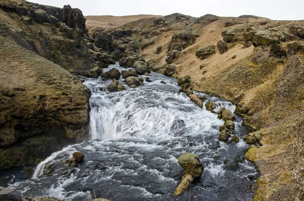 Rapids Cacades Skoga Folyó Felfelé Patak Híres Skogafoss Vízesés Skogar — Stock Fotó