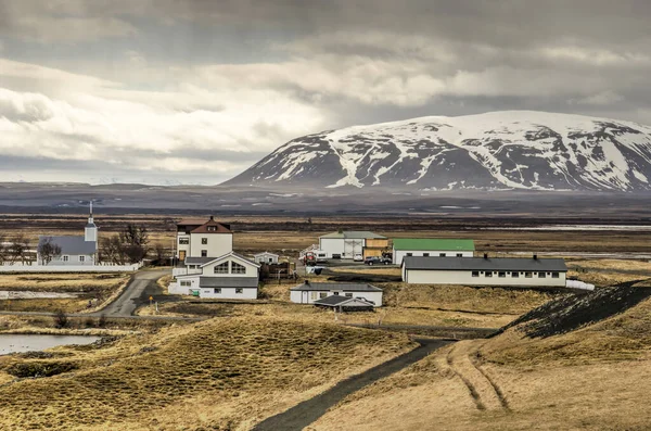 Skutustadir Islândia Abril 2022 Vista Área Pseudocratera Para Aldeia Paisagem — Fotografia de Stock