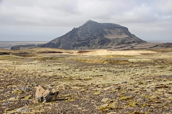 Musgo Grama Cascalho Uma Planície Nas Montanhas Perto Skogar Islândia — Fotografia de Stock