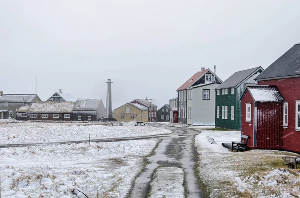 Flatey Islanda Mai 2022 Furtună Zăpadă Într Rece Începutul Primăverii — Fotografie, imagine de stoc