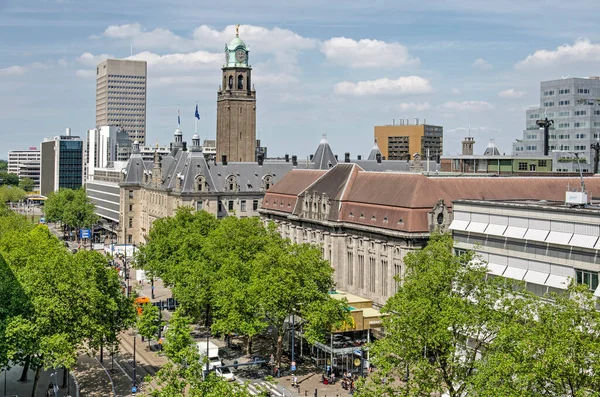 Rotterdam Juni 2022 Vanuit Lucht Uitzicht Boulevard Coolsingel Met Het — Stockfoto