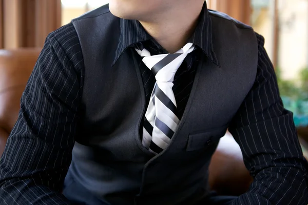 Male Model Wearing Formal Suit and Tie Closeup on Tie