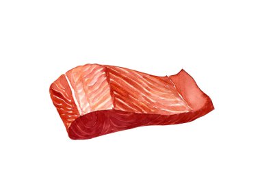 Hand drawn watercolor Salmon Steak, isolated on white background.