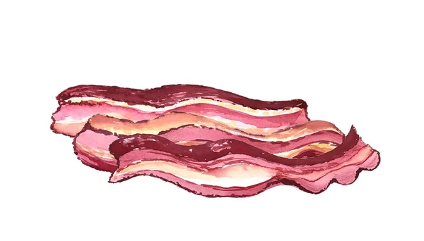 Hand Drawn Watercolor Slice Bacon Sketch Protein Food —  Fotos de Stock