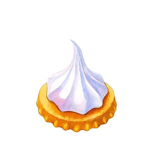 Watercolor Illustration Cookie Meringue Isolated White Background Hand Drawn Sweet — Φωτογραφία Αρχείου