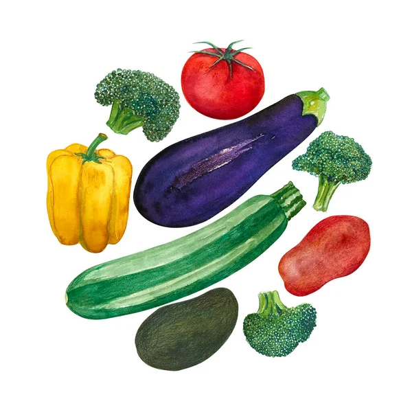 Set Hand Drawn Watercolor Vegetables Isolated White Background Sketches Red — Stock fotografie