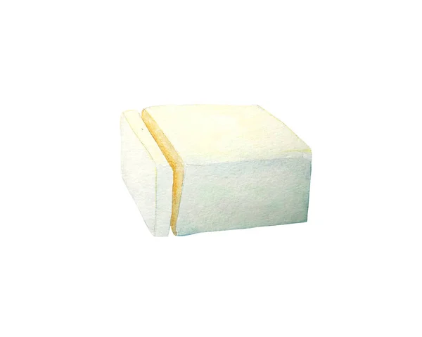 Aquarela Desenhada Mão Bloco Manteiga Barra Margarina Isolada Sobre Fundo — Fotografia de Stock