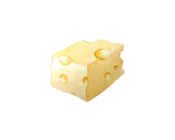 Watercolor Hand Drawn Block Cheese Dairy Product Isolated White Background — Φωτογραφία Αρχείου