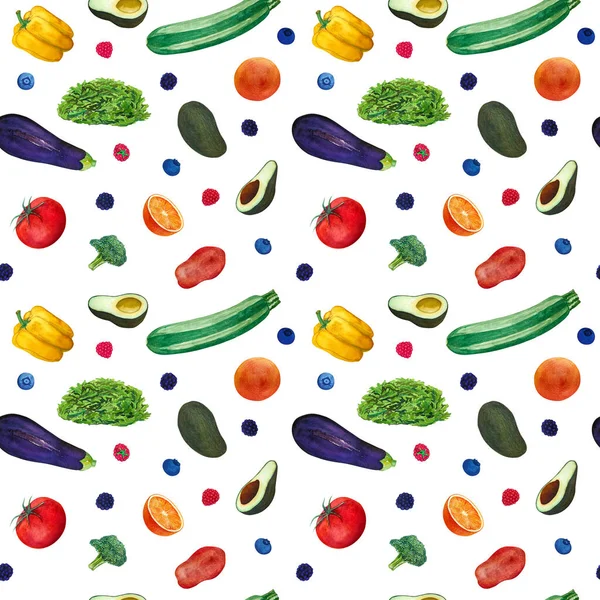 Seamless Pattern Watercolor Hand Drawn Vegetables Fruit Set Yellow Pepper — Stock fotografie