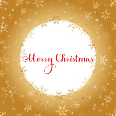 Altın süslemeler ve ışıl ışıl kar taneleri çelenkleriyle dolu mutlu noel mektupları. Mutlu Noeller kaligrafik tebrik kartı, sarı arkaplan.