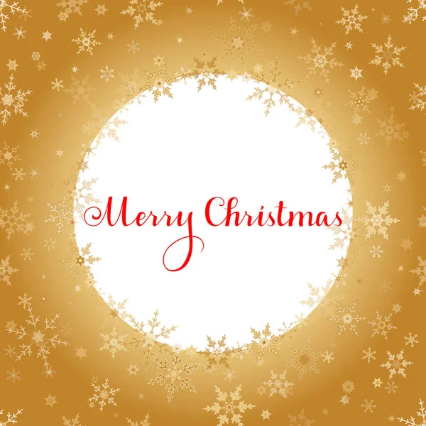 Merry Christmas Lettering Golden Ornaments Wreath Decoration Sparkling Snowflakes Merry — Stock vektor