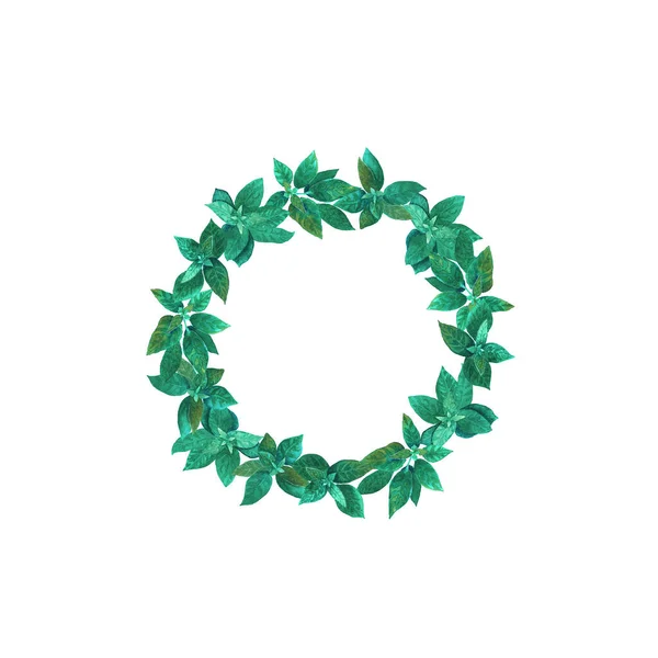 Watercolor Wreath Green Fresh Basil Herbal Frame Cards Wedding Invitation — Stock Photo, Image