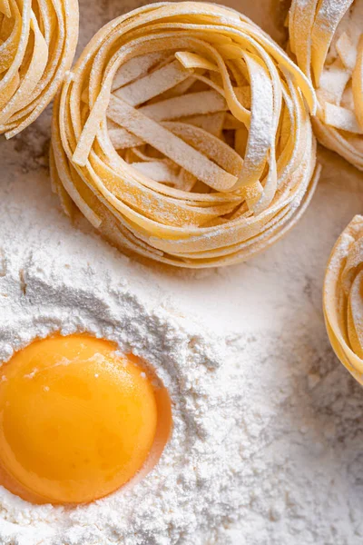 Homemade Fettuccine Pasta Folded Shape Nest Home Cooking Ingredients Homemade — Stock Photo, Image