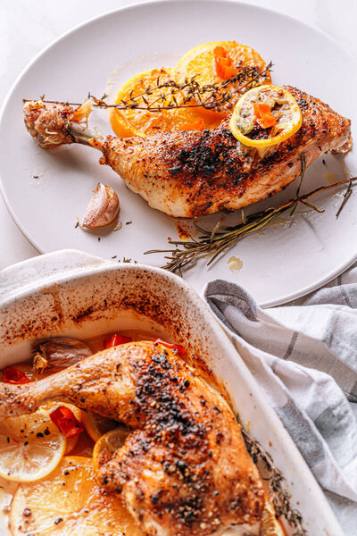 Roasted Fried Turkey Duck Thighs Rubbed Spices Salt Baking Sheet Stock Image