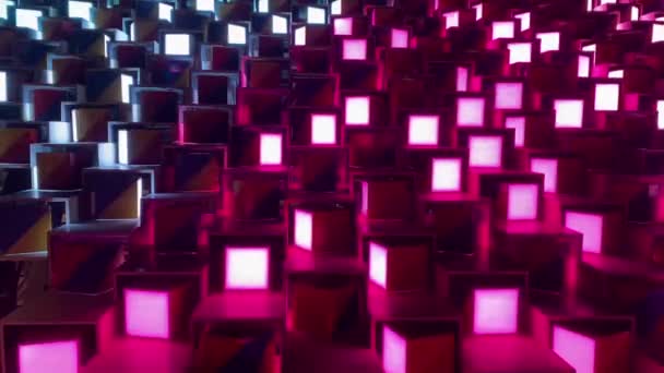 Bewegende Lichtgevende Digitale Installatie Vorm Van Een Wand Van Roterende — Stockvideo