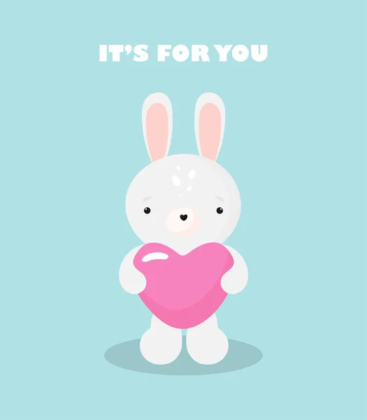 Sevimli Tavşan Kalp Yazıtlı Tebrik Kartı Kartpostal Senin Için Çizgi — Stok Vektör