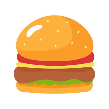 Çizgi film burger vektörü izole edilmiş. Menüde, dükkanda, barda, kartta veya etiketlerde, simgelerde, pakette, kıyafetlerde baskı yaparken.