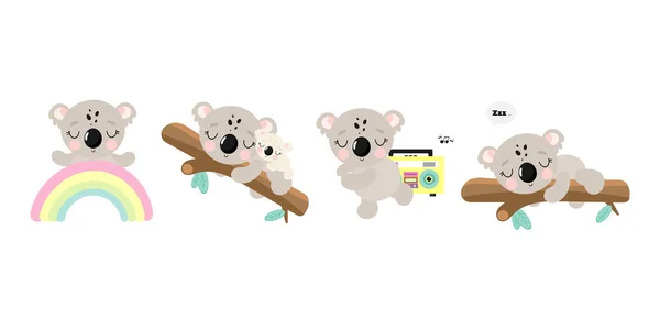 Vector Set Cute Koala Illustration Cartoon Style Good Baby Shower — Stock Vector