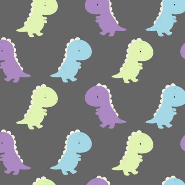 Şirin Dinozor 'la vektör kusursuz desen. Tebrik kartı, posterler, afişler, kitaplar, paketin üzerindeki baskılar, giysiler, kumaşlar, duvar kağıtları.