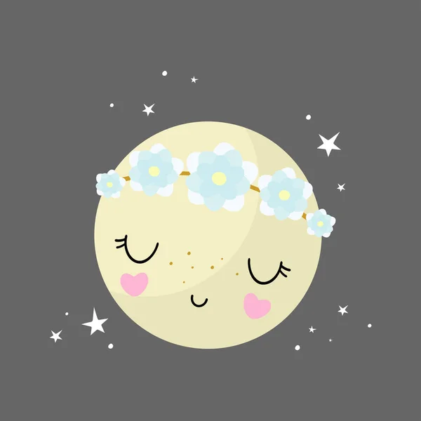 Cute Księżyc Stylu Kreskówki Ilustracja Wektora Dla Dzieci Rzeczy Karty — Wektor stockowy